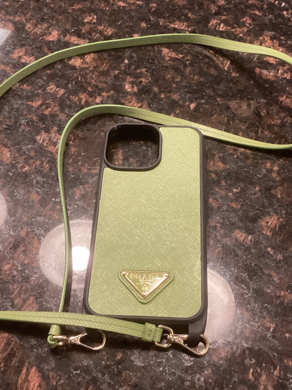 Prada Light Green Saffiano Leather Crossbody iPhone 16 pro max case